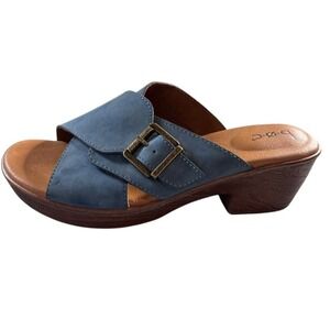 BOC Cross Band Strap Sandals Blue Suede Faux Leather Wedge Heel Women's Sz.9M